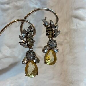 Yellow Stone and Silver Drop Earrings